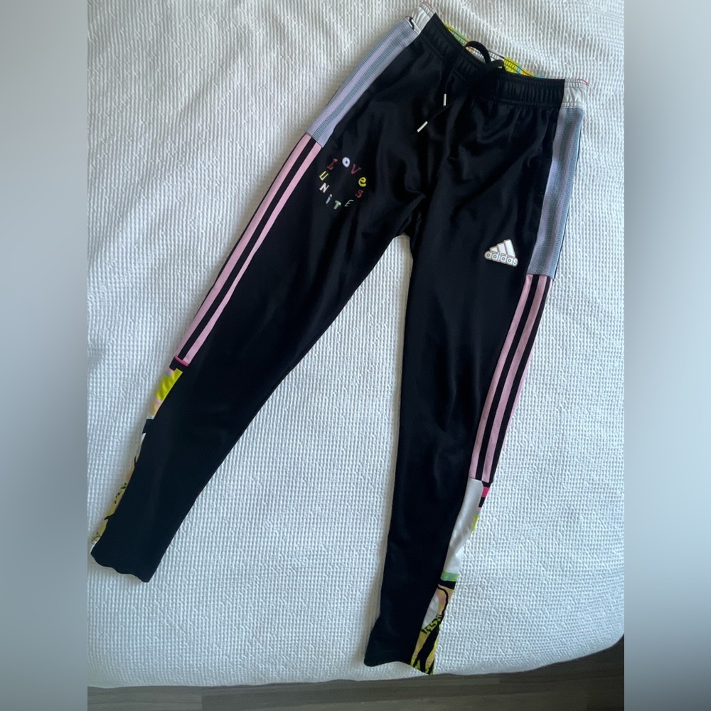 adidas Black Joggers with Pink Stripes & Multicolor Panel Accents